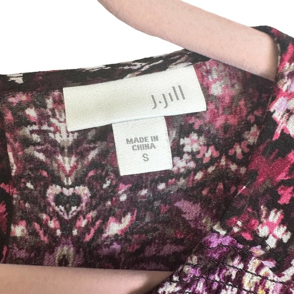 J. Jill Smocked Tunic Blouse Abstract Print Purple Long Sleeve size SMALL - Picture 6 of 9